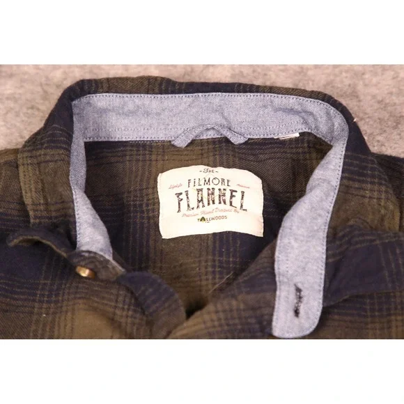 Tallwoods Filmore Flannel Shirt Mens Medium Olive Green Navy Blue Plaid - Picture 3 of 6